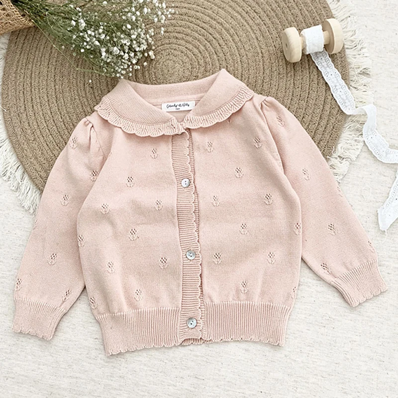 Child Baby Girl Sweater Cardigan Long Sleeves Knitted Lapel Sweater Coat Children Baby Girl Spring Autumn Sweater Clothes