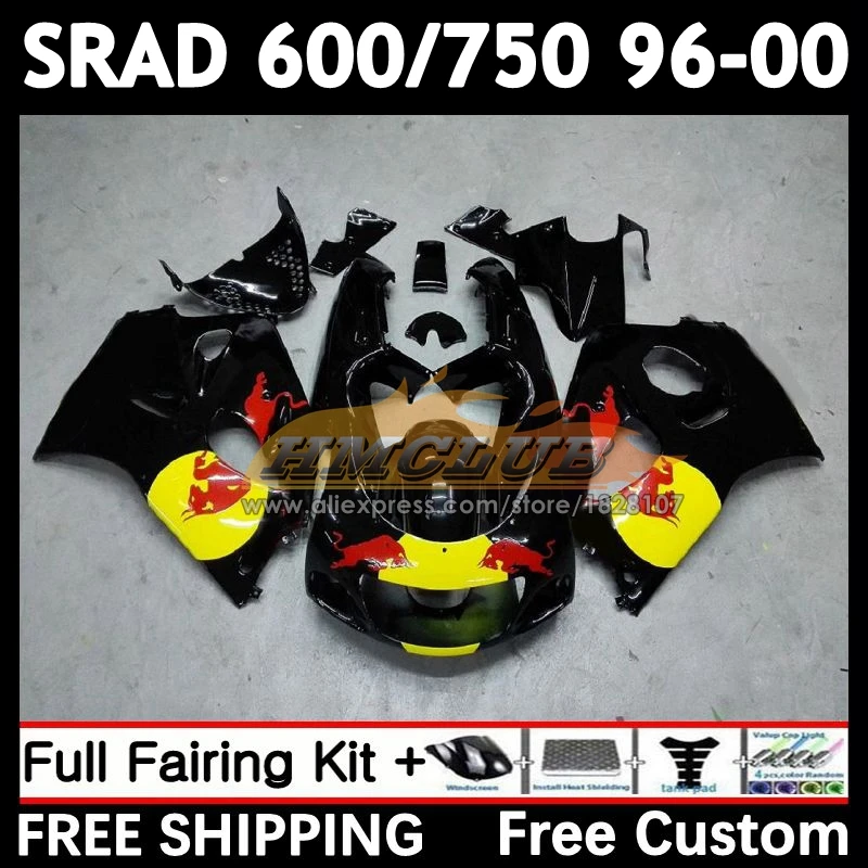 Body For SUZUKI SRAD GSXR 600 750 black yellow GSXR600 1996 1997 1998 1999 2000 11No.26 GSX-R600 GSXR750 96 97 98 99 00 Fairing