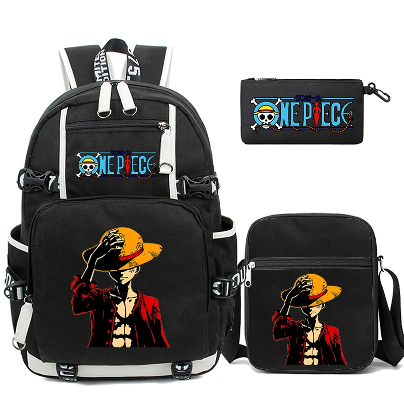 3Pcs/set Anime One Piece Printed Backpack with Shoulder Bag Pengcil Case for Teenager Girl Boy Back To School Bookbag Schoolbag