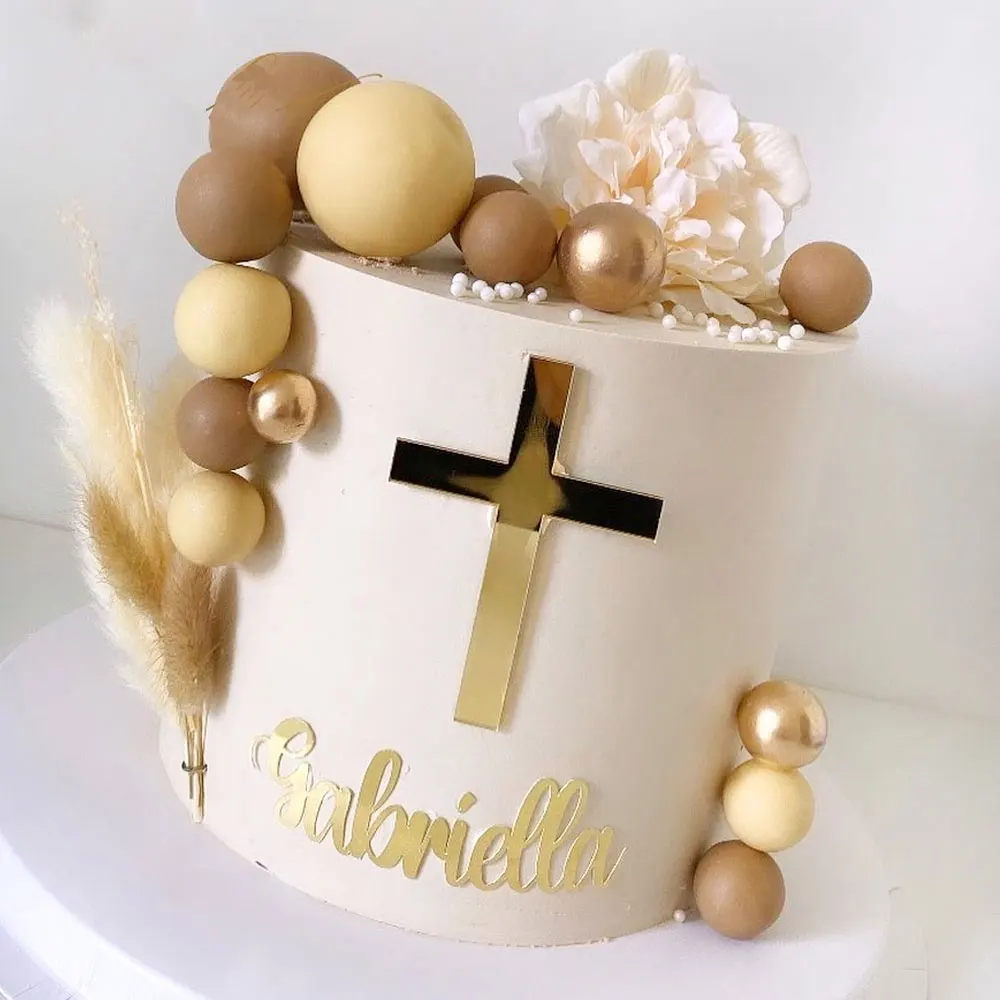 12/24 Stück Acryl Kreuz Kuchendeckel Spiegel Gold Kreuz Cupcake Topper für Babyparty Taufe Geburtstag Taufe Kuchen Dekor Gastgeschenk – Detail 8