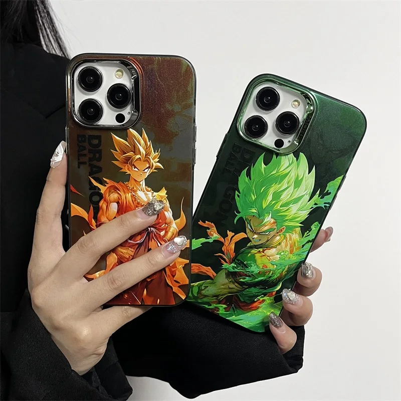 Luxury D-Dragons Balls Electroplated Phone Case For iPhone 11 12 13 14 15 Pro Max Cute Anime Lens Protection Shockproof Cover