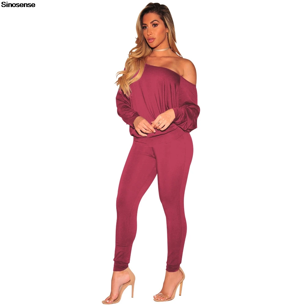 Completi da donna in due 2 pezzi tuta da ginnastica Sexy con spalle scoperte pantaloni aderenti a maniche lunghe Set abbigliamento Casual Night Out Club Party Outfits