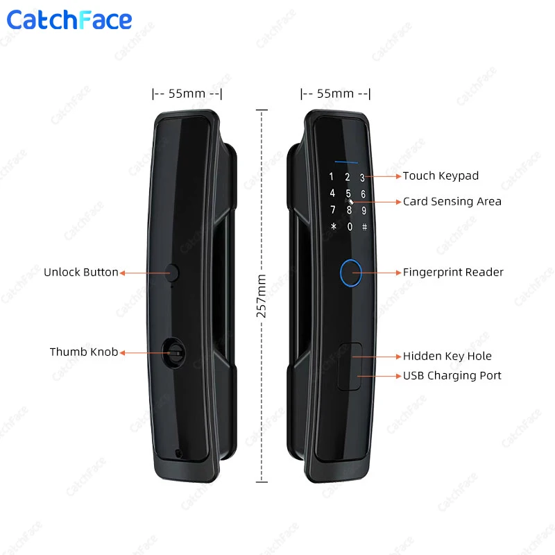 Electronic Fingerprint Biometric Frosted Panel Digital Smart Door Lock WiFi TUYA WIFI APP Smart Life Password IC Card Security