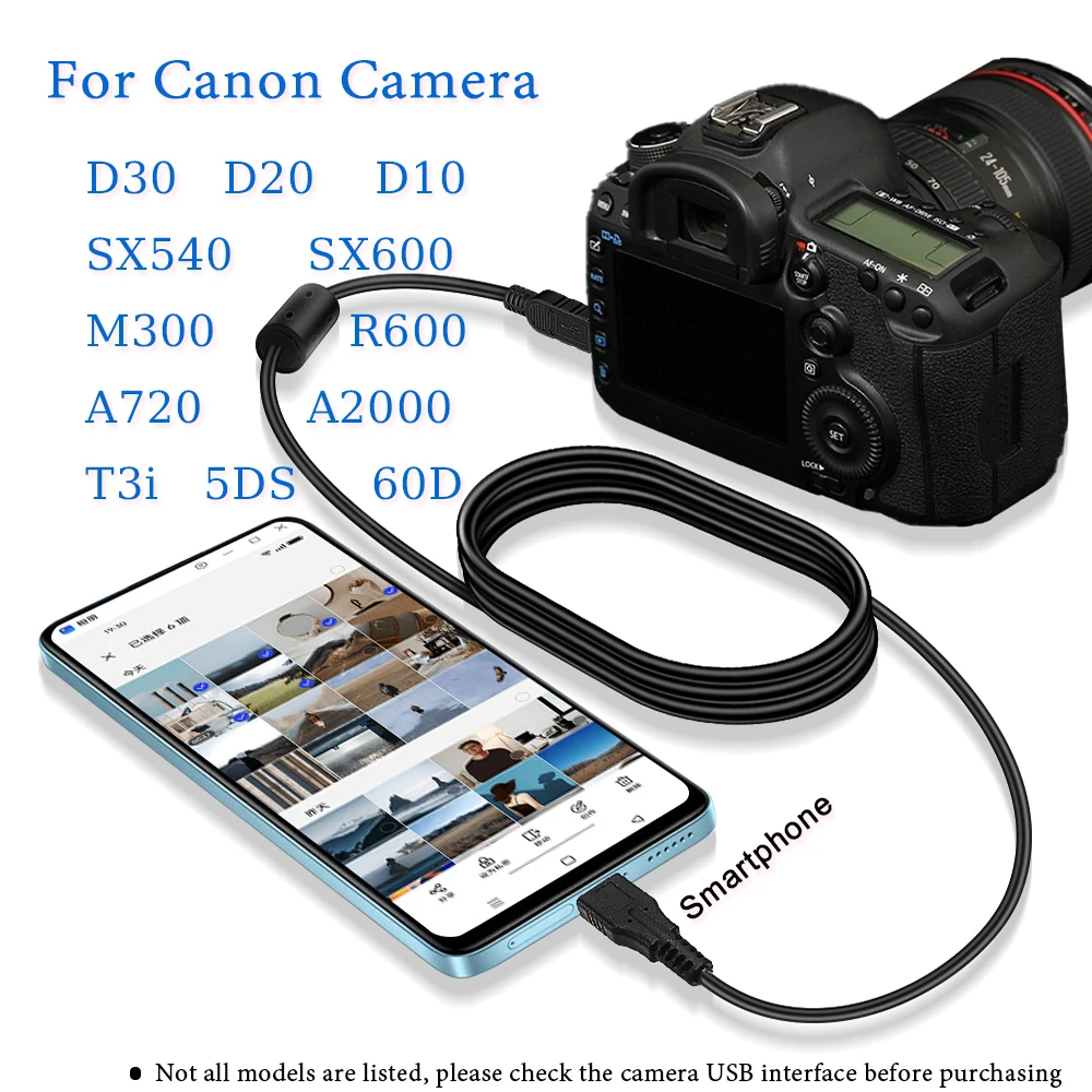 Для кабеля OTG камеры Canon, загрузка фотографий или видео с камерой Canon для вашего смартфона или планшета без установки