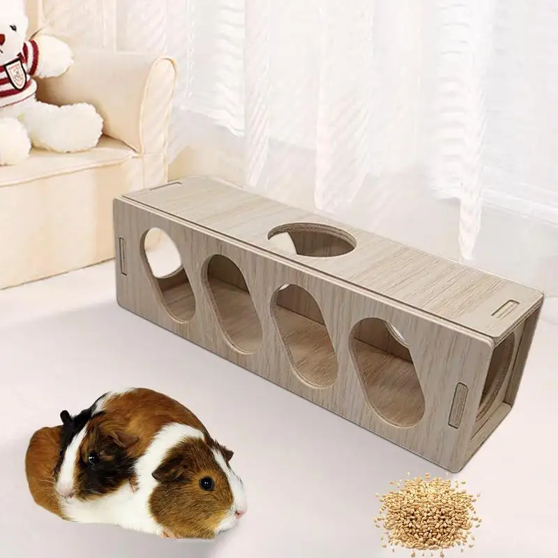 Hamster Tunnel Escape Toy Small Wooden Hamsters Bunnies Tunnel Tube Toys Teeth Grinding Natural Wood Chew Toy DIY Small Pet Supp