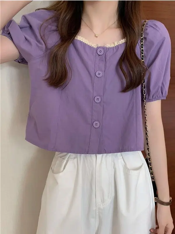 

Sweet Sle Bubble Sve с квадратным воротником ort Sve Женский свободный утягивающий летний модный топ с воланами чистого цвета