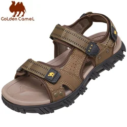 GOLDEN CAMEL Men's Hiking Sandals Waterproof Arch Support Water Shoes Anti-Slip Beach Summer Sandals Adjustable Leather Slippers