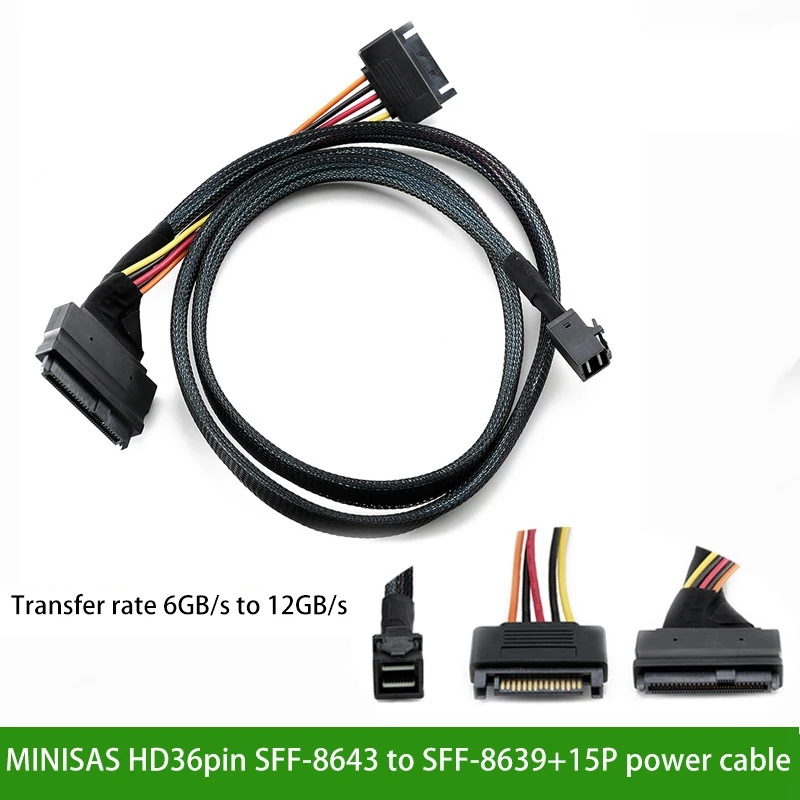 Data Cable Mini SAS SFF-8643 To SFF8639 Nylon Braided Belt SATA 15P Power Supply Cable For Switch Large Server