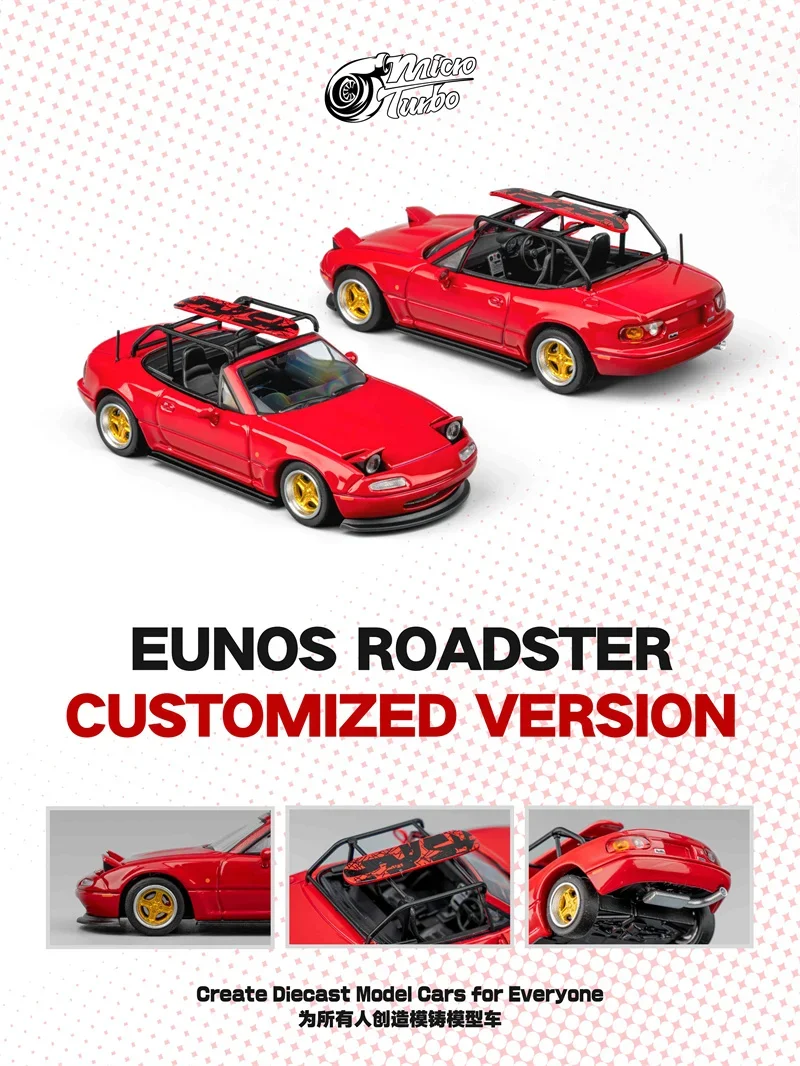 

Литая под давлением модель автомобиля MicroTurbo 1:64 Eunos Roadster MX5 NA Red Metallic Limited99