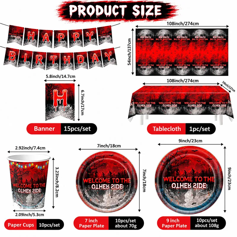 Horror Popular Movie Banner Plate Cups Strangersed Theme for Birthday Party Shower Festival Decorative Packing Supply Celebratio - view 6