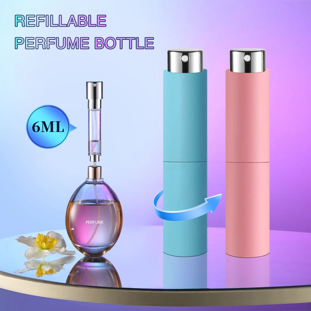 Rotating Perfume Atomizer 6ml, Mini Refillable Bottom Fill Travel Bottles, Portable Cosmetic Container
