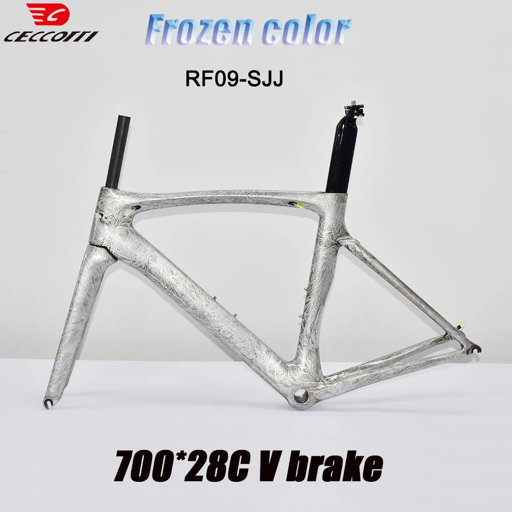 CECCOTTI Frozen Color Road Bike Frame T1000 Full Carbon Fiber Bicycle Frameset Fit 700C *28mm tires V brake Carbon Frames