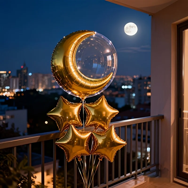 6 stücke Ramadan Ballon Set Goldene Sterne Mond Folien Ballons Hochzeiten Geburtstag Party Dekoration Festival Liefert Fotografie Requisiten