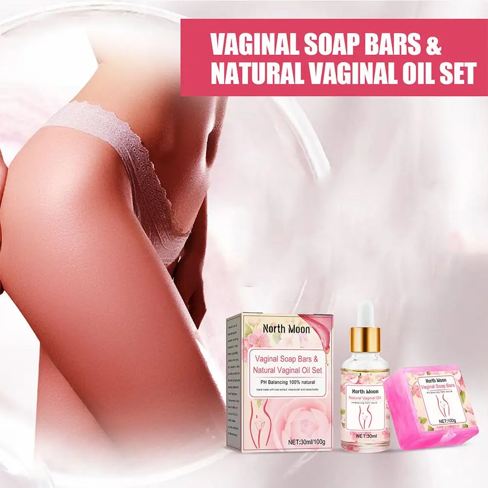 Sabonete vaginal artesanal para mulheres, conjunto de óleo natural, lavagem feminina, equilíbrio do pH, elimina a remoção do odor, saúde da beleza, 100g, 30ml