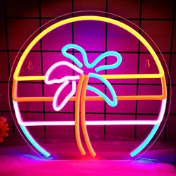 Sunset Neon Sign Palm Tree LED Neon Light Sign For Party Bar Restaurant Room Decor Tropical Beach View For Christmas Gift