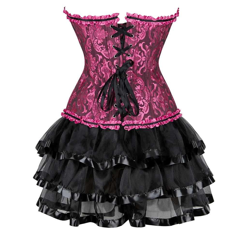 Sexy Corset Dress For Women Plus Size Overbust Burlesque Floral Lace Lingerie Bustier Top Gothic Tutu Skirt Victorian Costumes