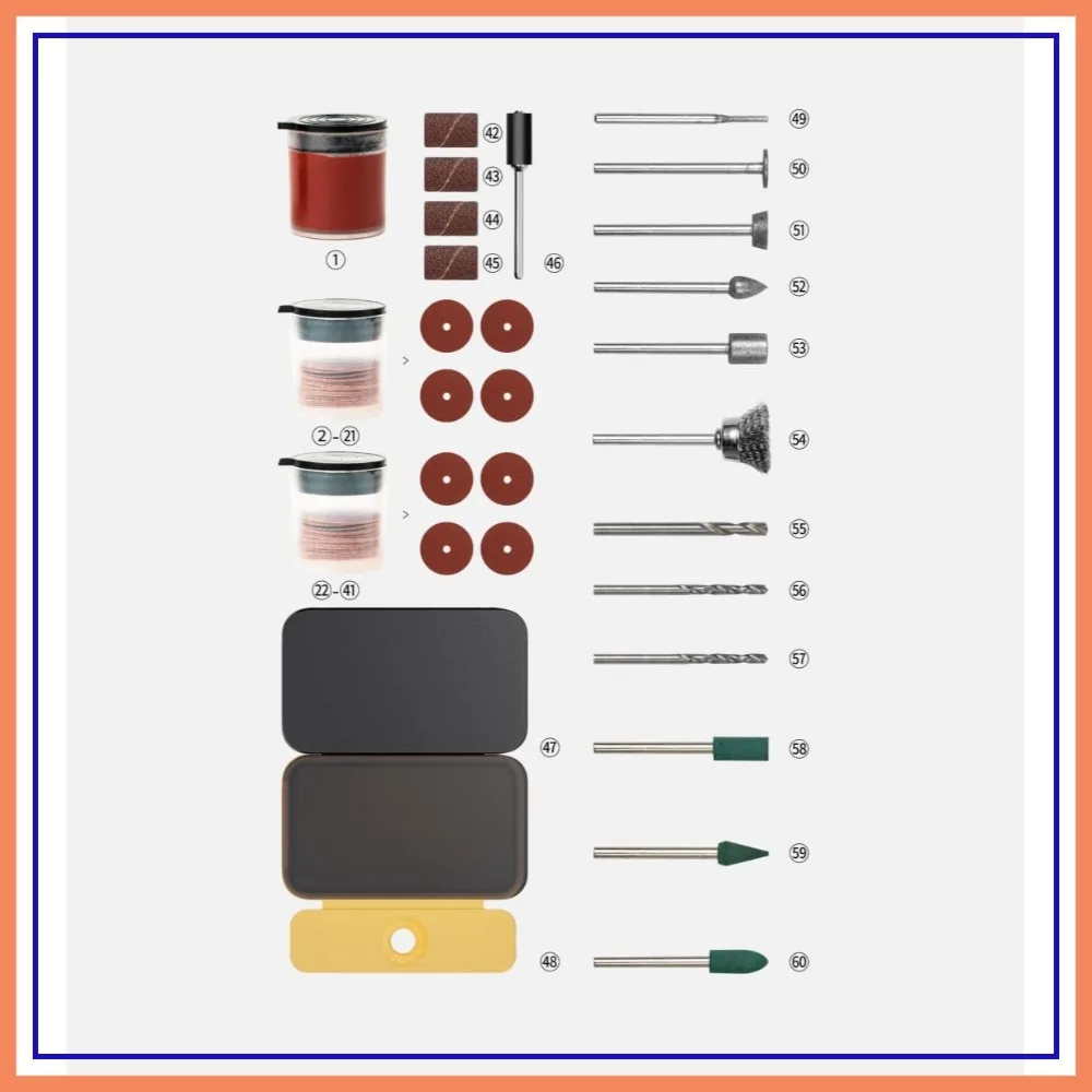 

60-Piece Rotary Tool Accessories Kit, 1/8'' & 3/32'' Shank, Sanding, Grinding, Cutting, Drilling, Sharpening, Carving, Engraving