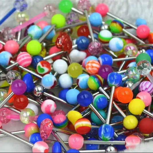 

500 шт., украшения для тела, кольцо для языка/сосков, штанги, прямой стержень, 14 г, разноцветные шарики, украшения для пирсинга