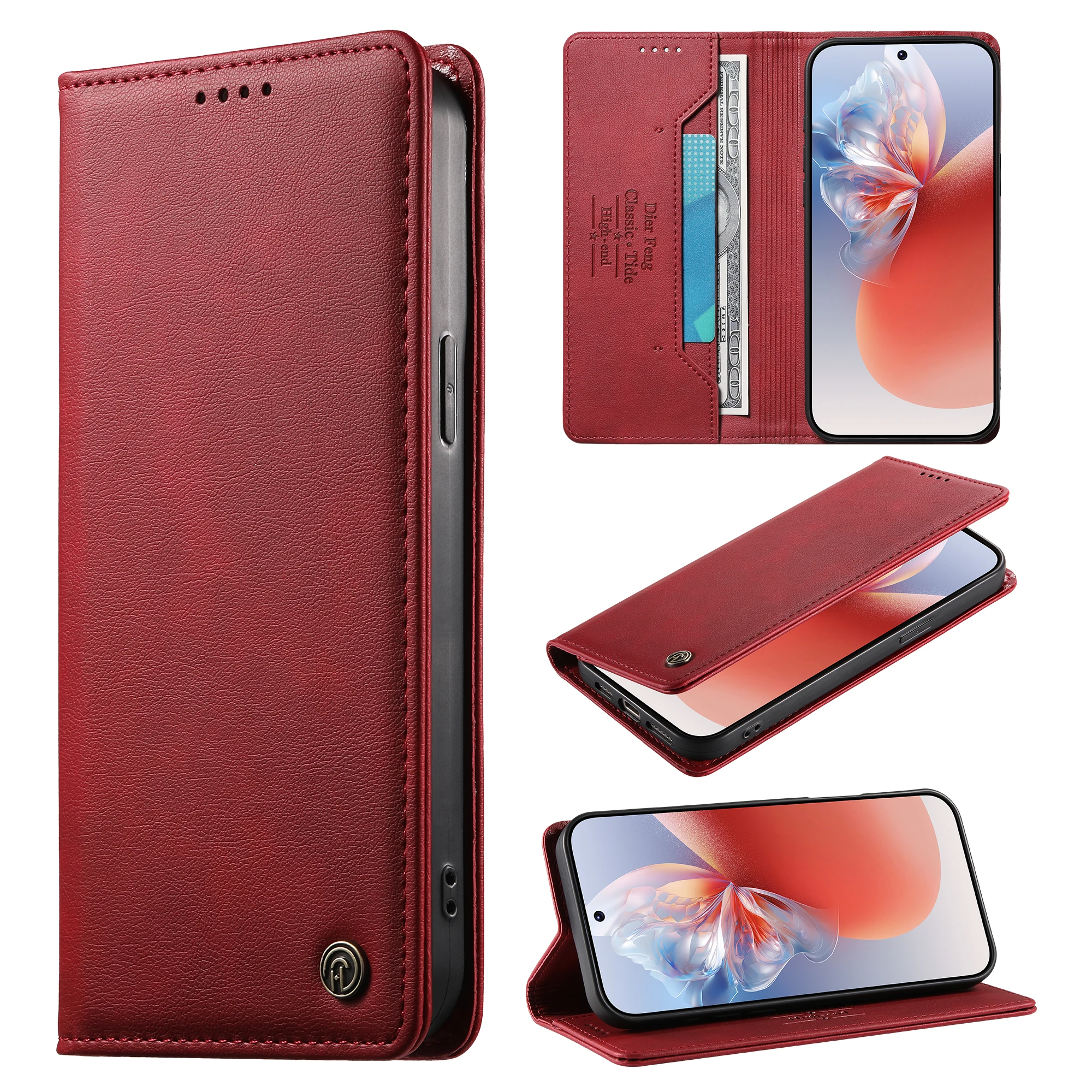 Magnetic Wallet Plain Leather Flip Case for Samsung Galaxy A73 A53 A33 A23 A72 A52 A32 A12 A71 A51 Phone Cover 2 Slots Coque