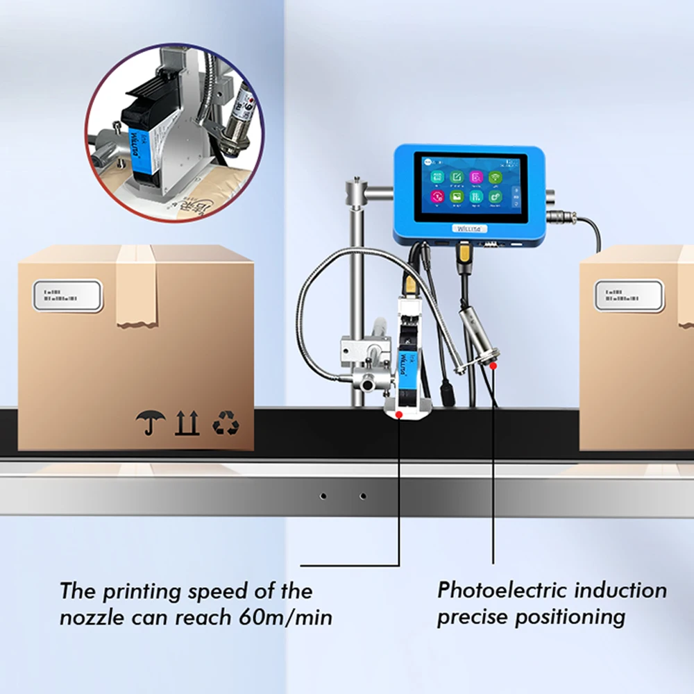 12.7mm Automatic Coding Machine TIJ Production Line Inkjet Printer For Plastic Metal Glass Paper Box Mask Expiry Date Printing