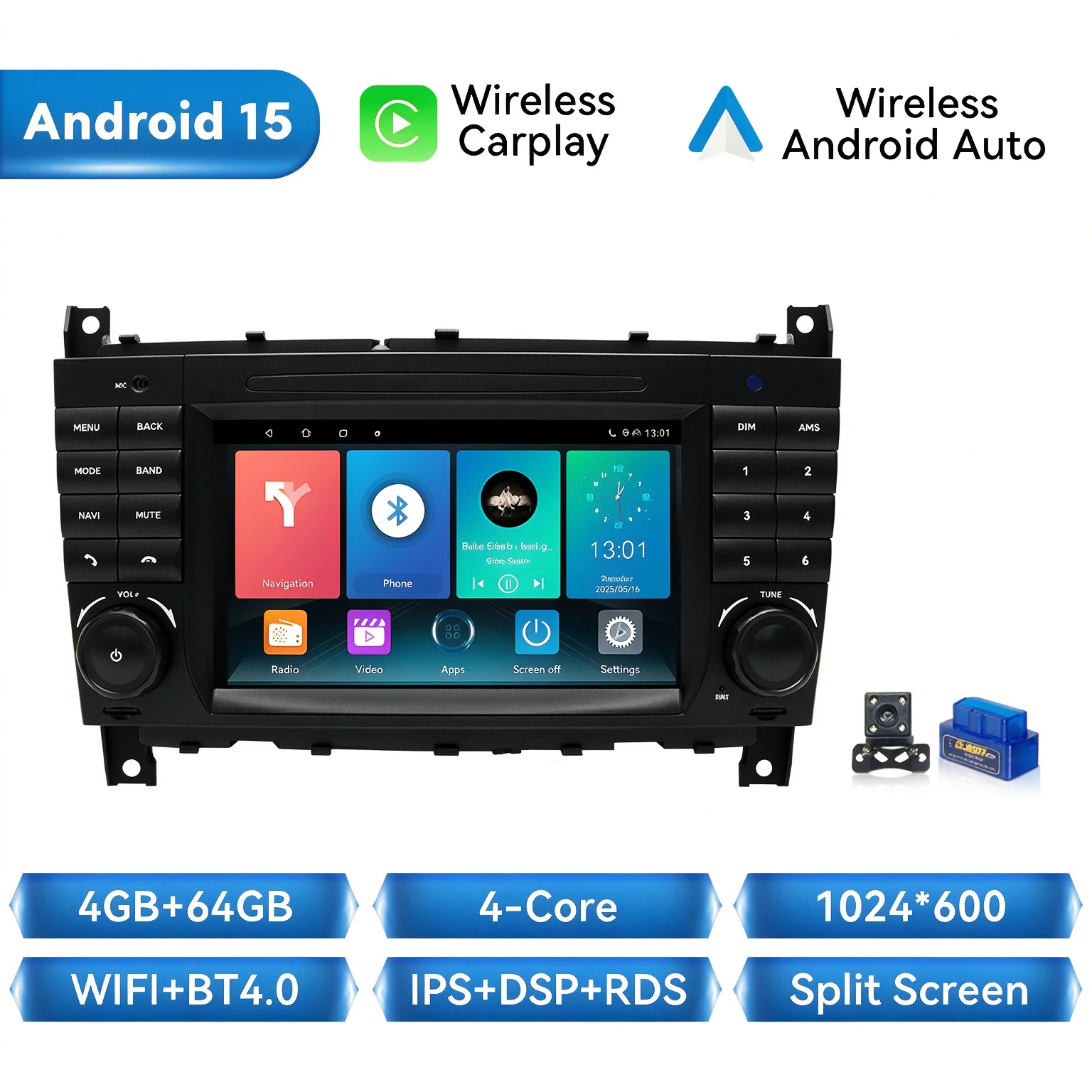 Draadloze Carplay Auto Radio Speler Voor Mercedes Benz C-Klasse W203 W209 C180 W219 2004-2011 Android 14 Auto Multimedia No 2 Din Gps