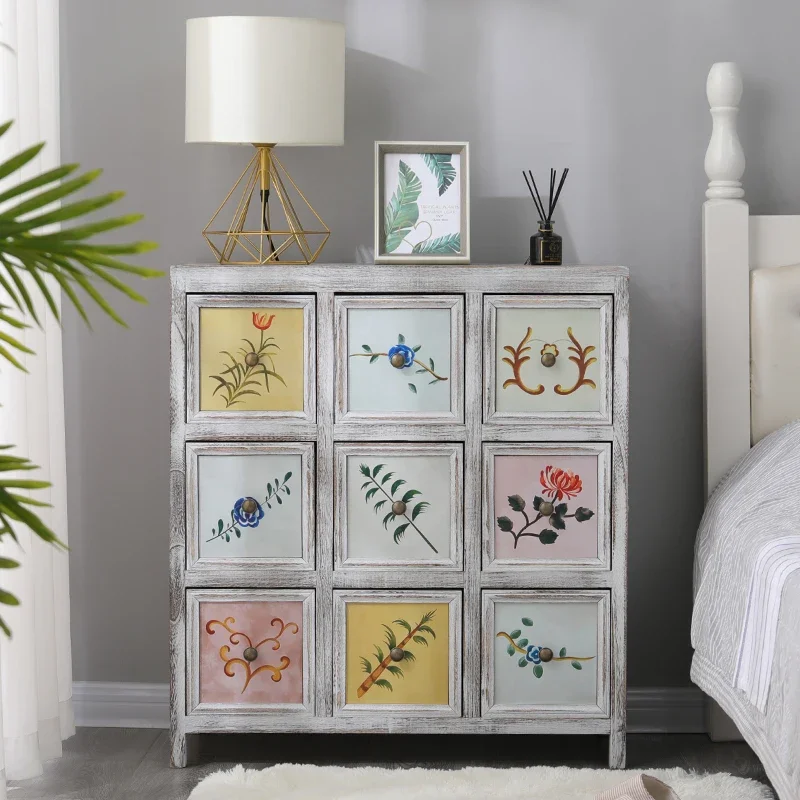 

American Nine-Bucket Cabinet Solid Wood Retro Living Room Locker Chinese Chest for Bedrooms