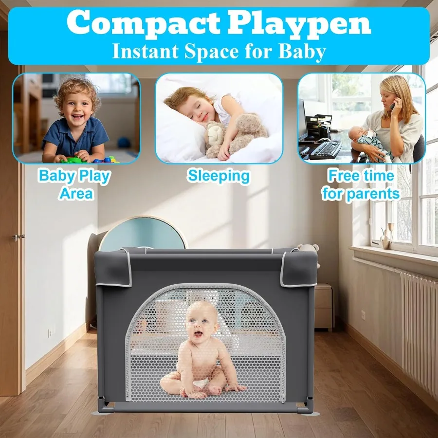 Small Playpen with Mat 36"x36" Toddler Playard Indoor and Outdoor Play Yard Sturdy Safety Baby Play Yard with Soft Breathable M