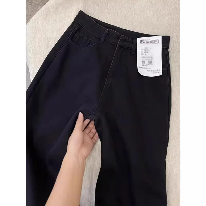 Pantalones vaqueros de pierna recta Thiened Fce de cintura alta para mujer, pantalones largos adelgazantes de pierna ancha, ropa informal para Otoño e Invierno