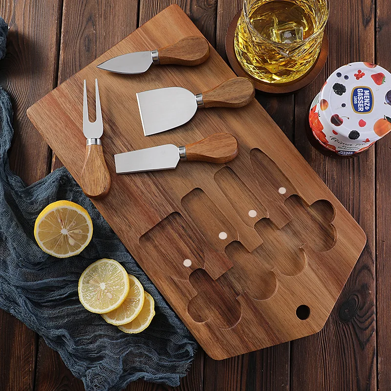 

Acacia Wood Cheese Board Set With Stainless Steel Knives Kitchen Serving Platter For Home Entertaining Tools
