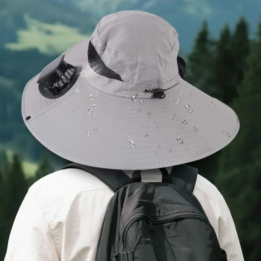 Convenient Dual Fan Solar Fan Hat Breathable 3 Speeds Summer Fan Visor Cap Portable UV Protection Fishing Bucket Hat Hot Weather