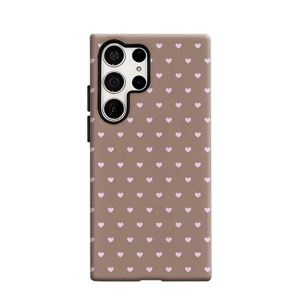 CaseLumi Phone Case For Samsung Galaxy S25 S24 S23 Ultra Plus HD Hard Mocha Blush Hearts Double Layer Cover Film Shell