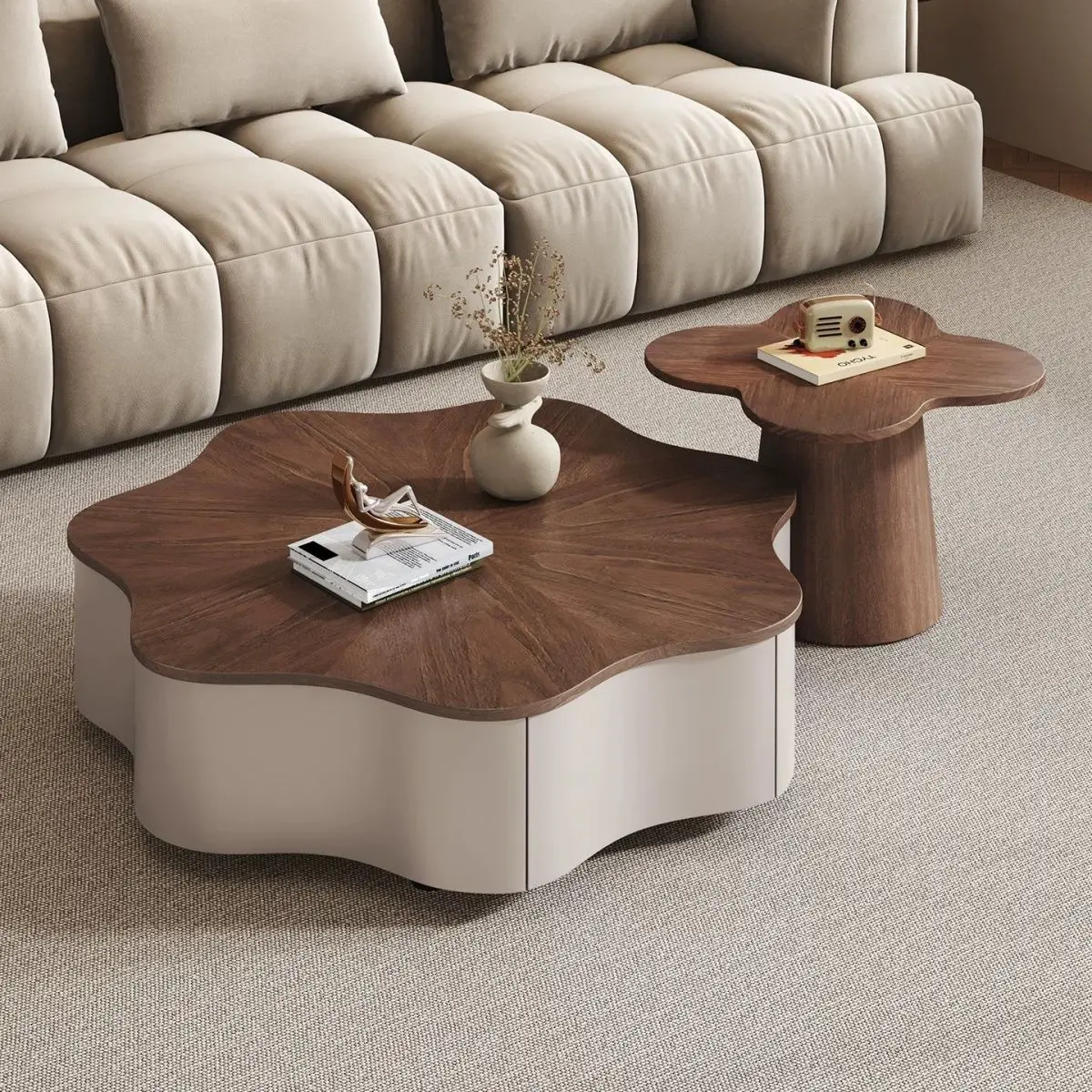 Italian-Style Coffee Table In Walnut Finish Living Room Cloud-Shaped Butterfly Coffee Table Small Coffee Table