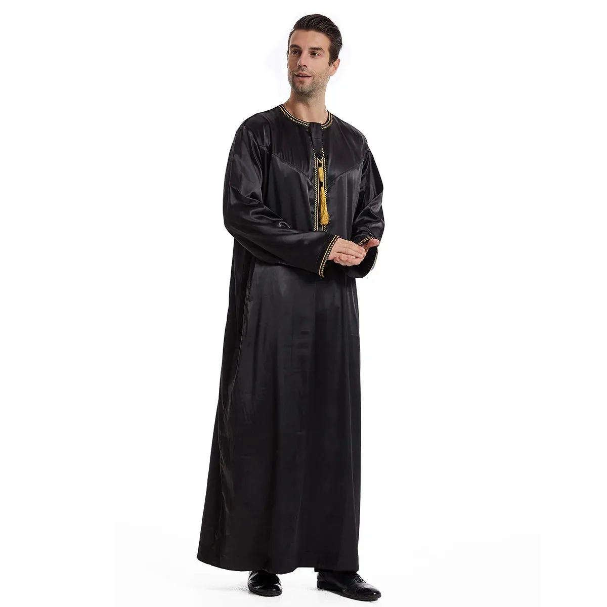 Arab Men's Satin Jubba Thobe - Traditional Arabic Modest Robe | Formal & Daily Wear | Long Sleeve, Smooth Fabric, Classic Design