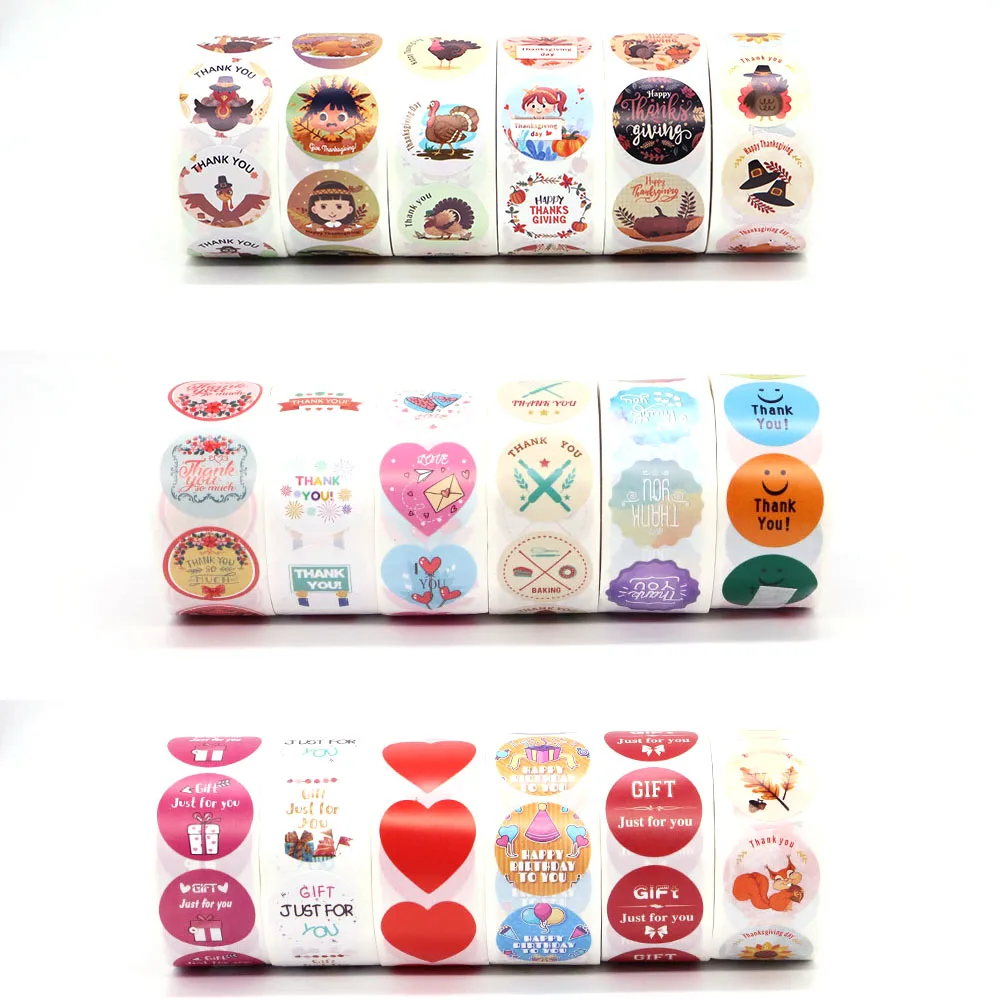 500pcs Valentine's Day Thanksgiving Birthday Stickers Sealing Sticker Envelope Self-adhesive Roll Packing Lables For Decor Gifts