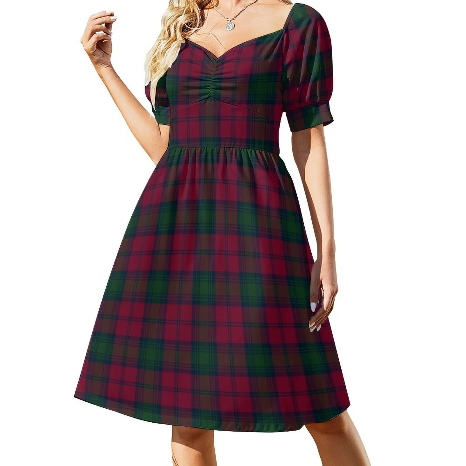 

Clan Lindsay Tartan Short Sleeved Dress Aesthetic clothing Dress women dress summer