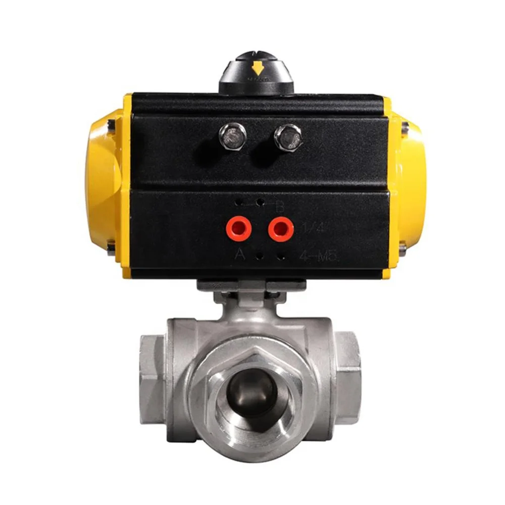 DN8 1/4 Inch Pneumatic Actuated 3-Way NPT Threaded Stainless Steel Ball Valve