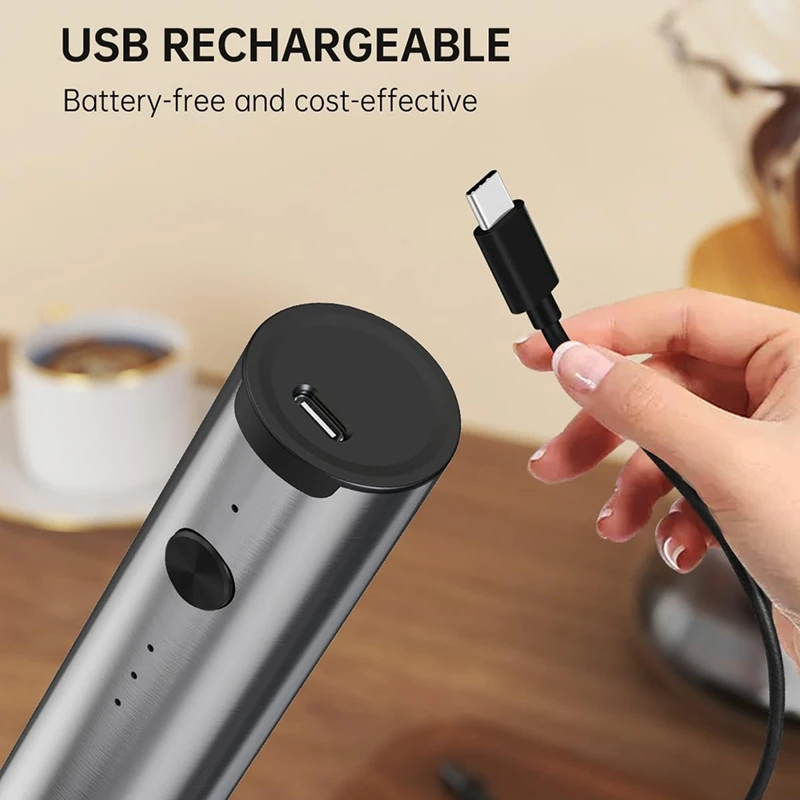 Electric milk foam Milk Frother Stick Rechargeable with 3 Speeds and Stand, Electric Milk