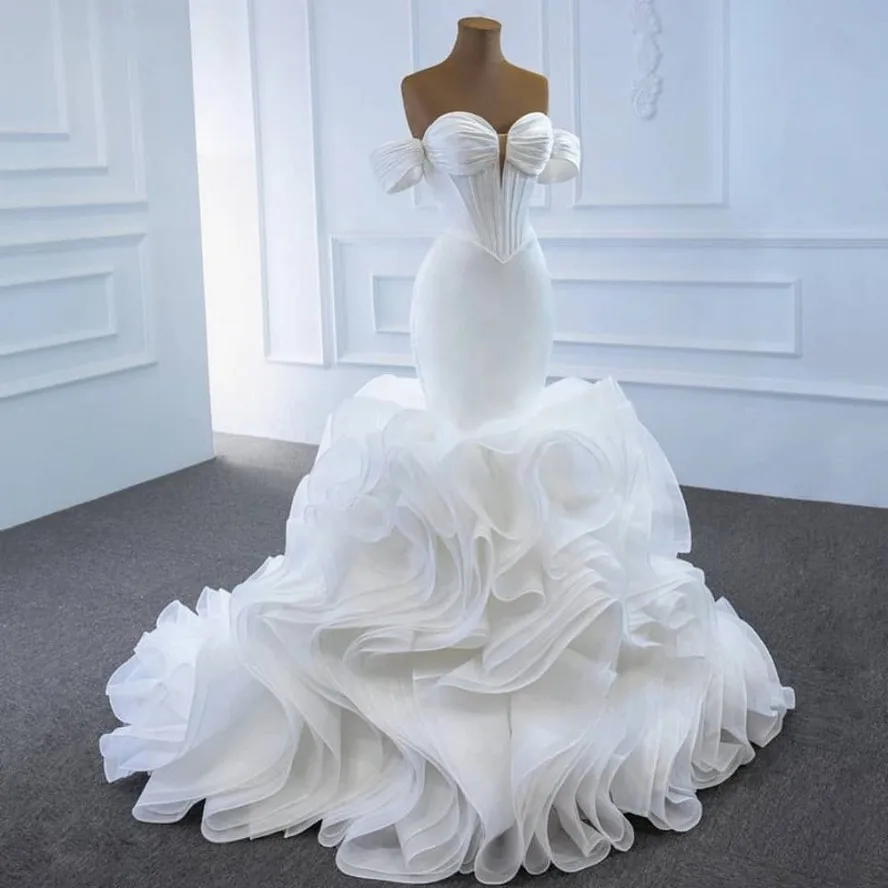 Vestidos De Novia De sirena De lujo 2025, tren con volantes, corsé con cordones, Vestidos De Novia De princesa para Iglesia, Vestidos De Novia personalizados