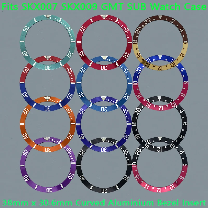 

38mm GMT/SUB Bezel Insert Curved Aluminum Fit SKX007 SKX009 GMT SUB Watch Case NH35 NH36 Movement Watch Repair Bezel Insert Ring
