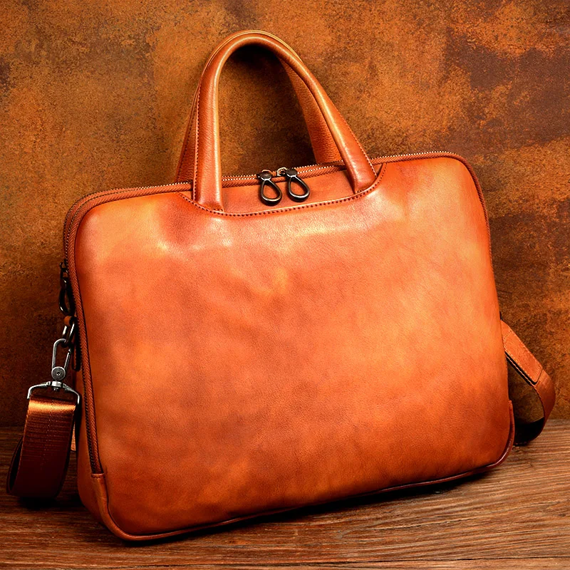 Business Genuine Leather Men's Handbag Youth Briefcase First Layer Cowhide Leather Single-Shoulder Bag Horizontal Computer Bags