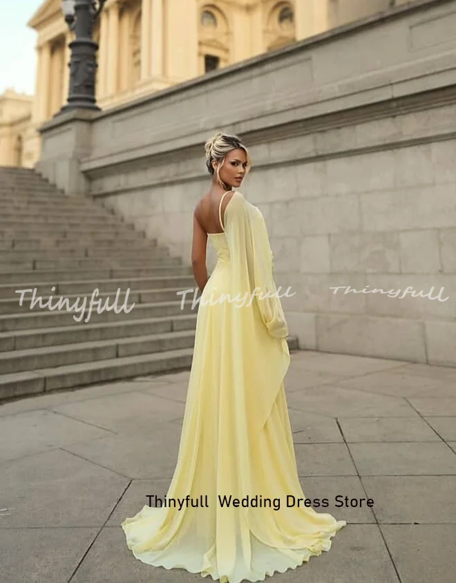 Thinyfull Chiffon Arab Prom Dress Sleeveless A-line One Shoulder Evening Dresses Long Formal Gown Robe De Soirée Customized