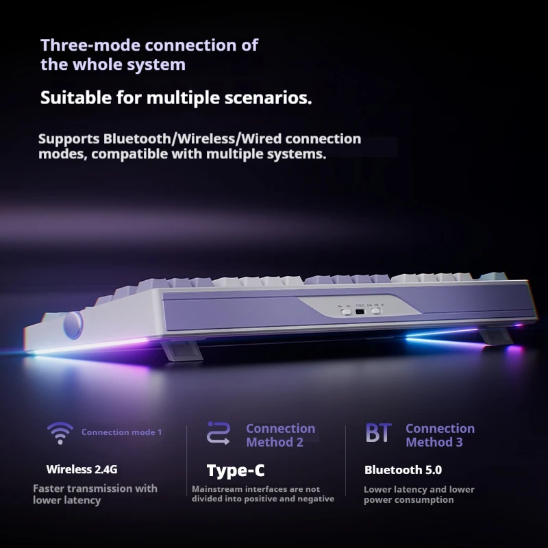 VGN V87 V2 لوحة مفاتيح ميكانيكية مخصصة ثلاثي الوضع سماعة لاسلكية تعمل بالبلوتوث مبادلة ساخنة الكمون المنخفض لوحة مفاتيح الألعاب الرياضية الإلكترونية مقبض معدني للمكتب