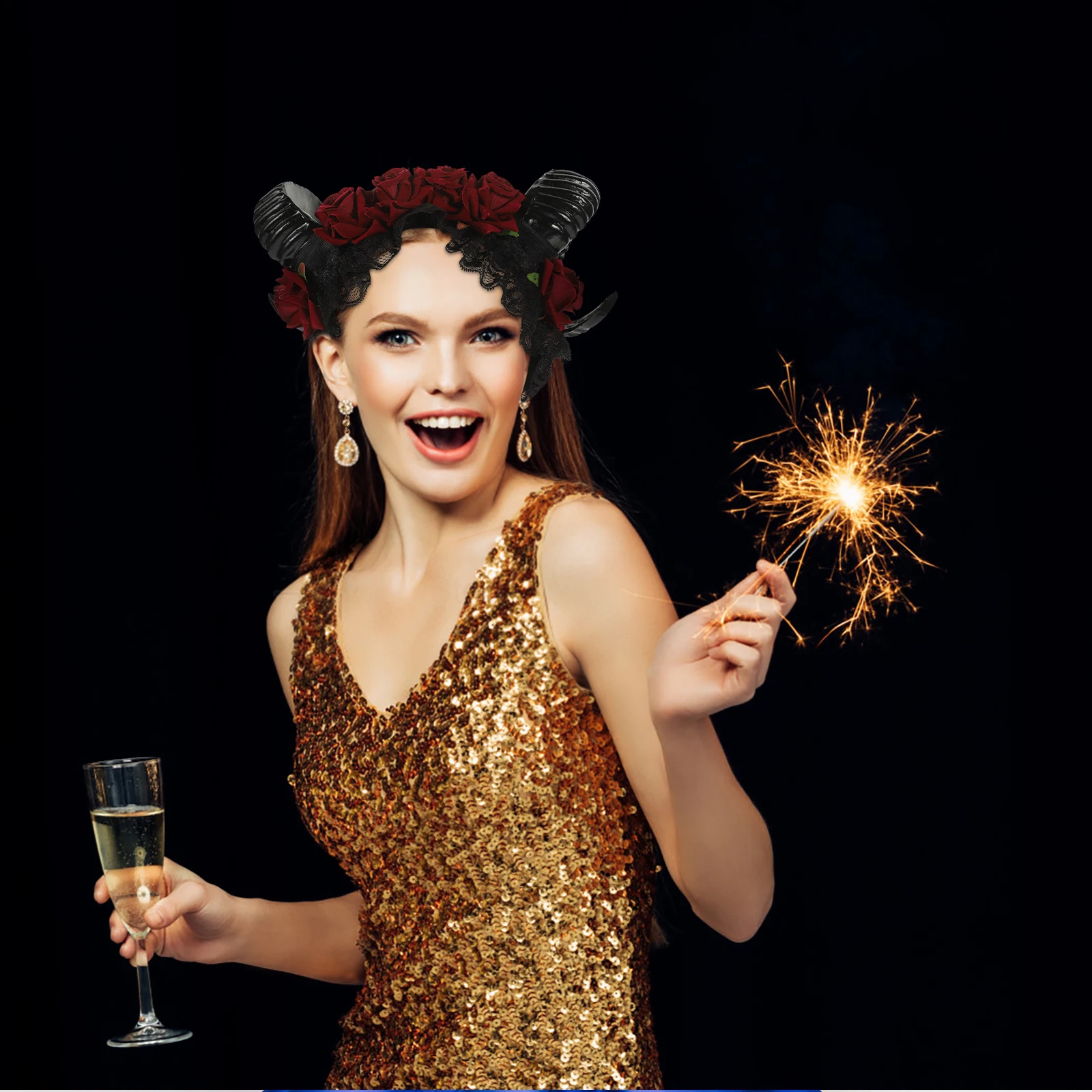 

Horn Headband Halloween Costume Lightweight Halloween Head Prop Party Cosplay Accessory Rose Design Hair Styling Tool