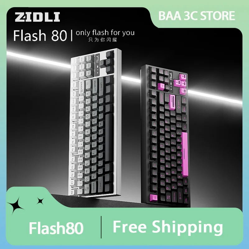 ZIDLI Flash80 Mechanical Keyboard Tri Mode Aluminum Alloy Wireless Keyboard Custom Rapidly Detachable Keyboard PC Accessories