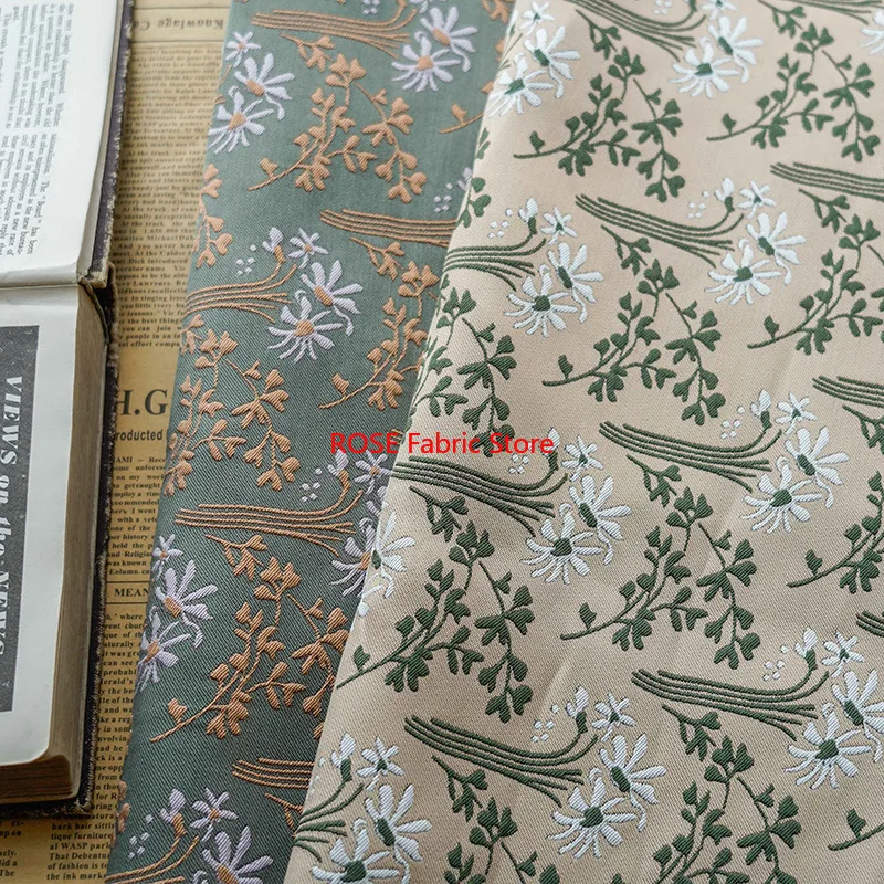 

1-метровая классическая ретро маленькая цветочная пряжа, окрашенная жаккардовая ткань во французском стиле, женская классическая рубашка, ткань для изготовления