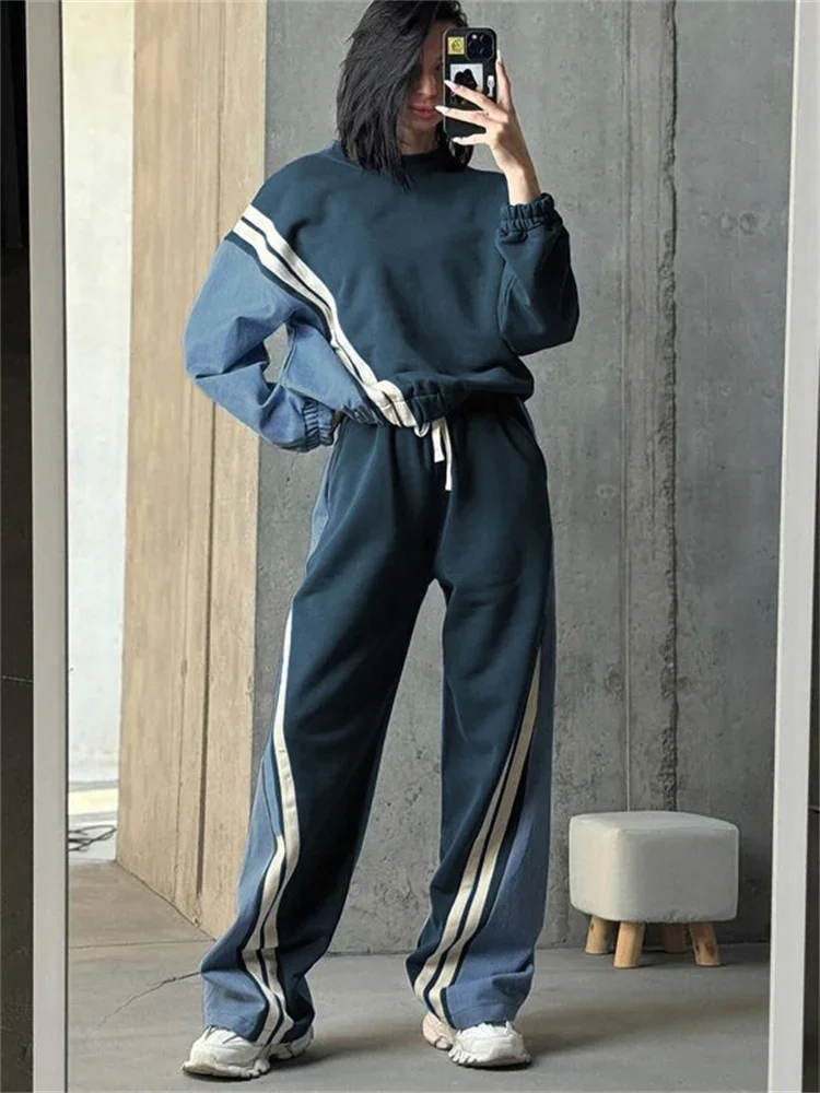 Tossy Ladies 2 Piece-Set Drawstring Trousers Contrast Lace-Up Autumn 2024 Pullover And High Waist Women Pants Outfits Tracksuit