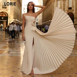 LORIE Beige Evening Dresses Leg Slit Pleat Formal Dresses Satin Long Mermaid Evening Gowns Vestidos De Noche Prom Party Gowns