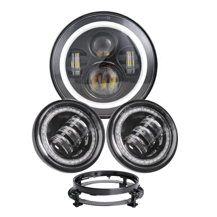 

7 Inch Angel Eye Round LED Headlight + 4.5" Fog Lights 7" Bracket For Motor Road King Street Glide Yamaha Motorcycle