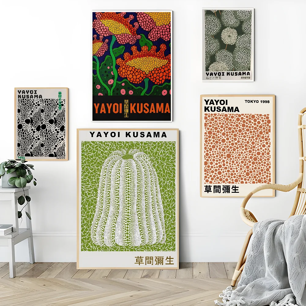 Yayoi Kusama Art Exhibition Pumpkin Flower Self-adhesive Art Poster Waterproof Paper Sticker Coffee House Bar Posters Stickers