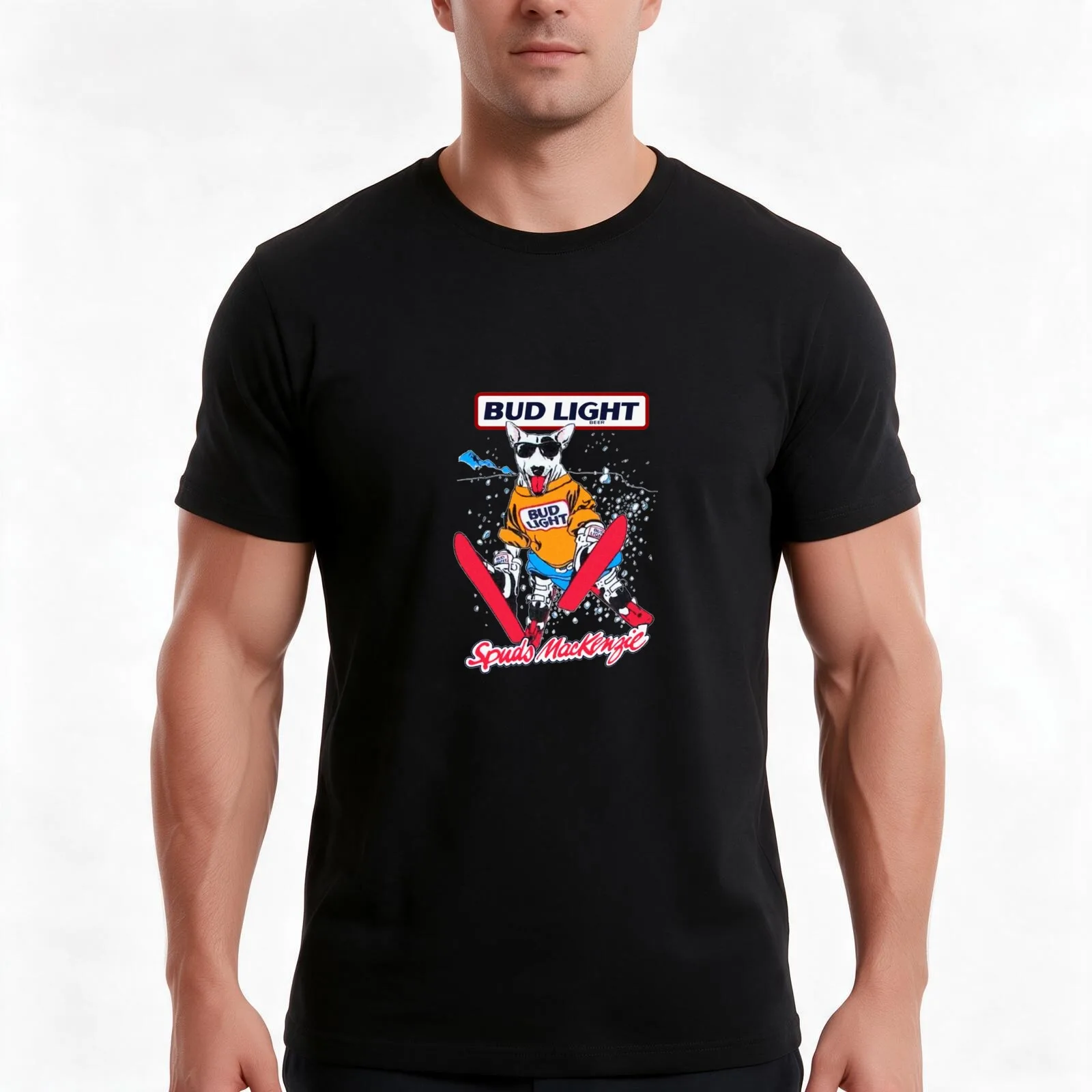 Spuds Mackenzie Snowboard (80s throwback)Essential T-Shirt, Summer Casual Cotton Tee, Oversized Streetwear Tops, 100% Cotton